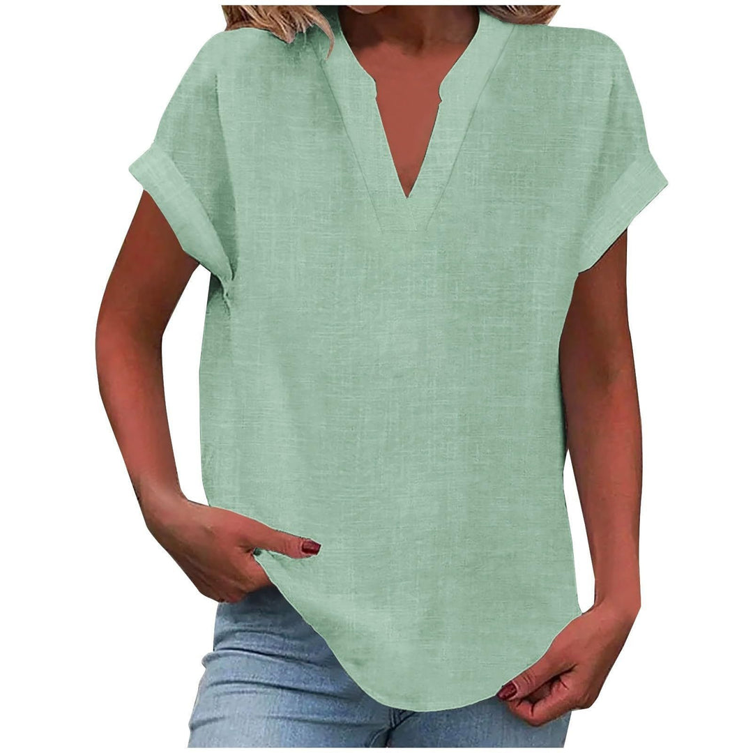 Women's Relaxed-Fit Short-Sleeve V-Neck Blouse - Light Green