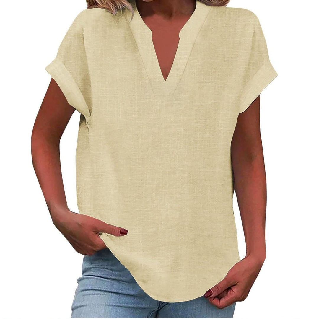 Women's Relaxed-Fit Short-Sleeve V-Neck Blouse - Beige