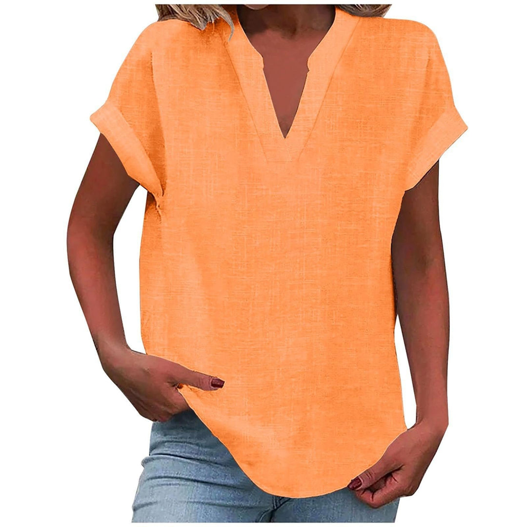 Women's Relaxed-Fit Short-Sleeve V-Neck Blouse - Orange