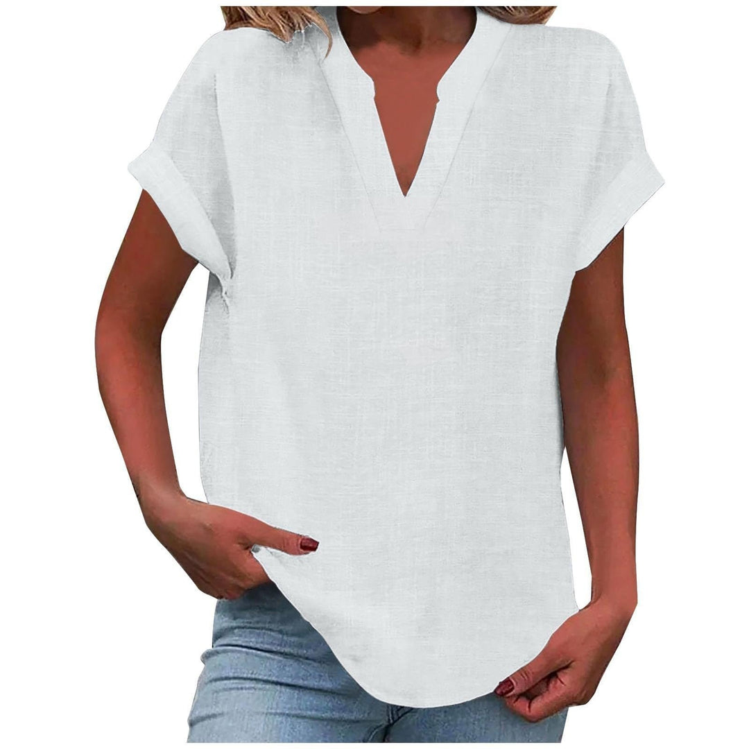 Women's Relaxed-Fit Short-Sleeve V-Neck Blouse - White