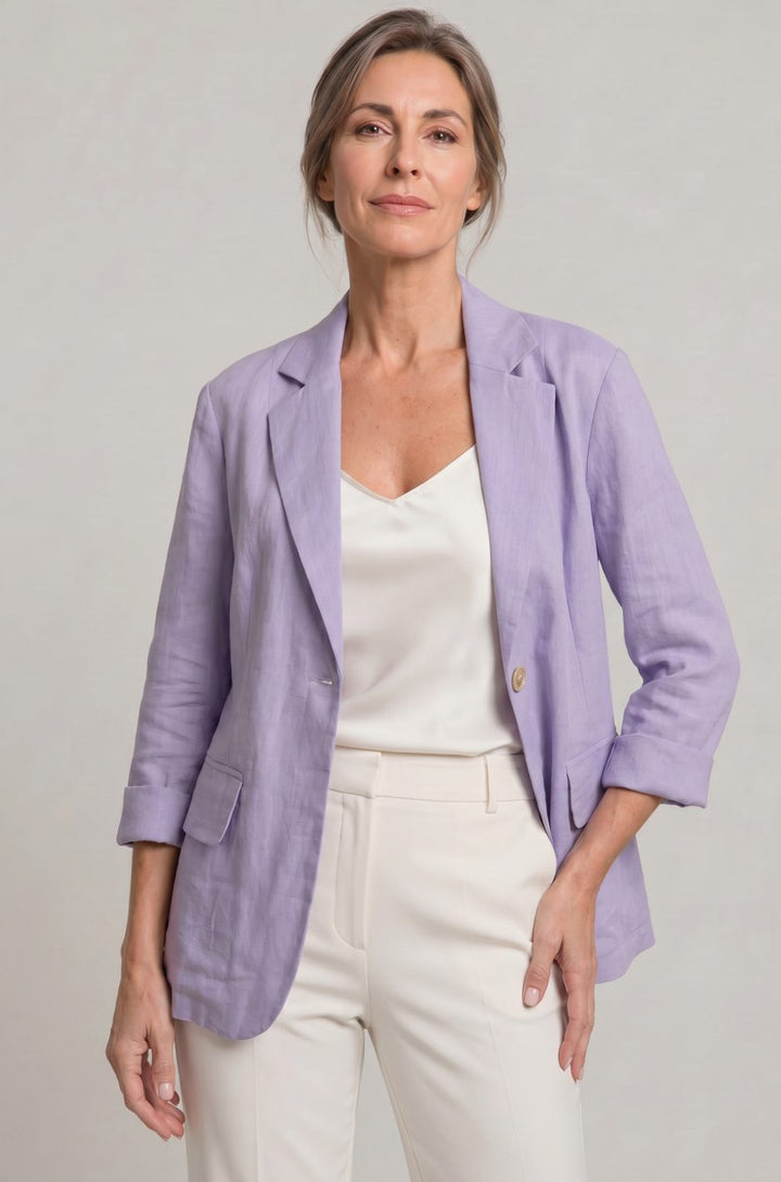 Women's Relaxed Fit Single-Button Wool Coat Blazer - Purple