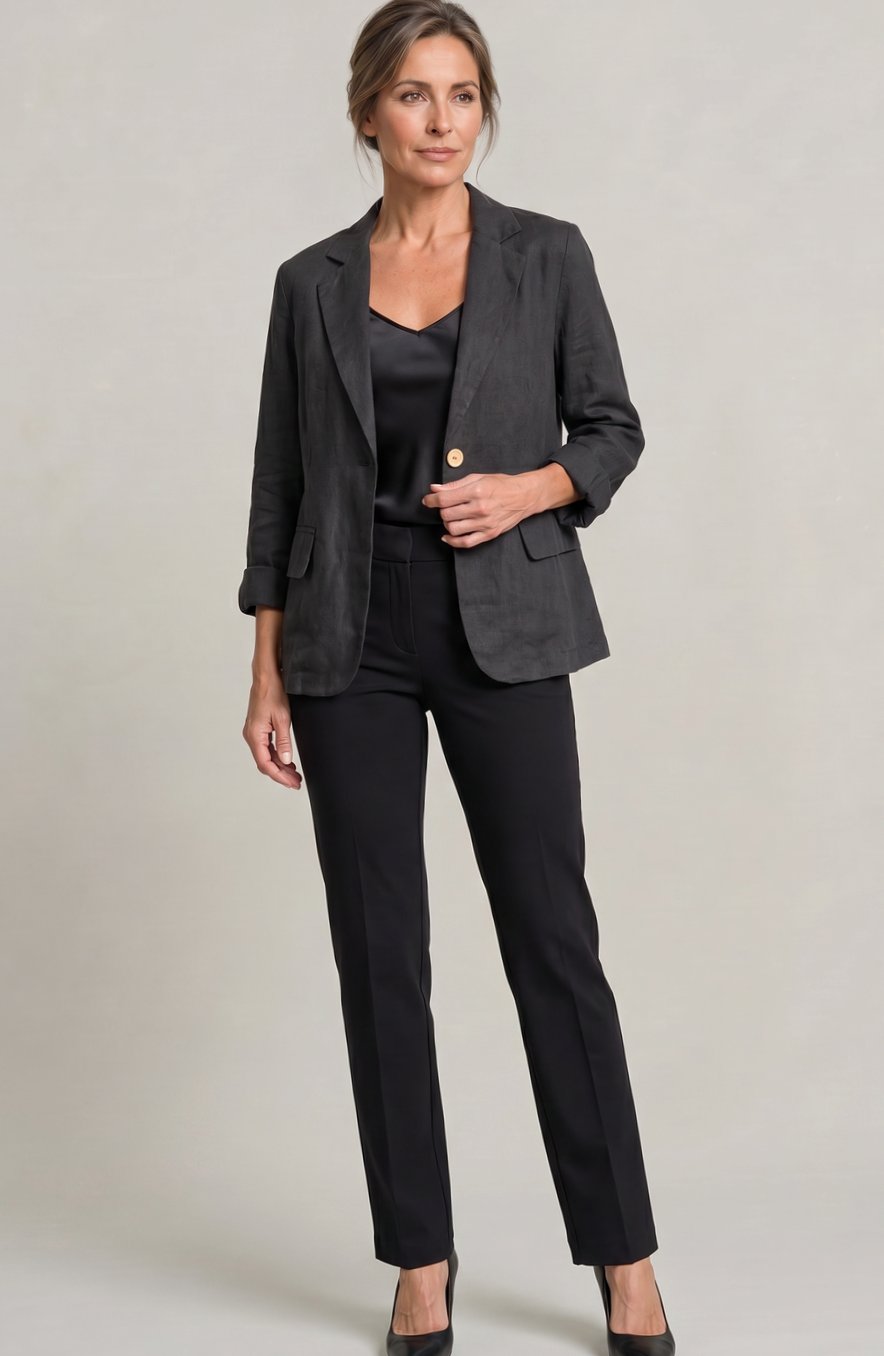 Women's Relaxed Fit Single-Button Wool Coat Blazer