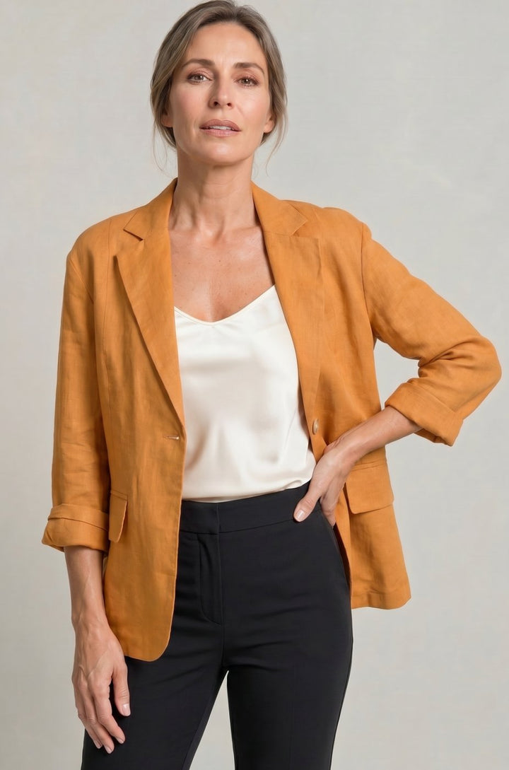 Women's Relaxed Fit Single-Button Wool Coat Blazer - Orange