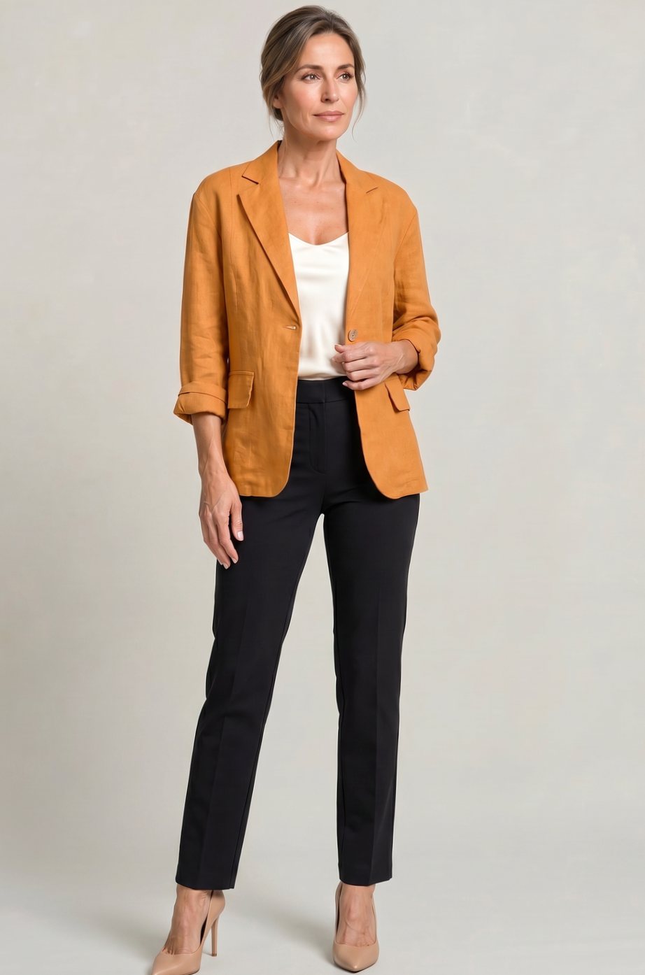 Women's Relaxed Fit Single-Button Wool Coat Blazer