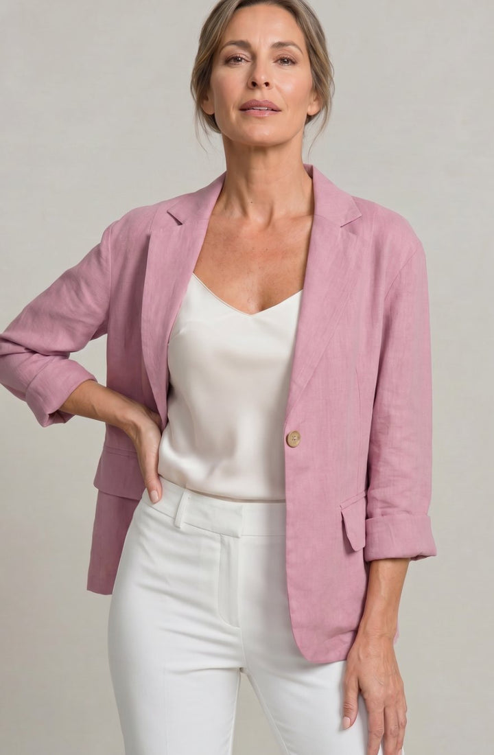 Women's Relaxed Fit Single-Button Wool Coat Blazer - Pink