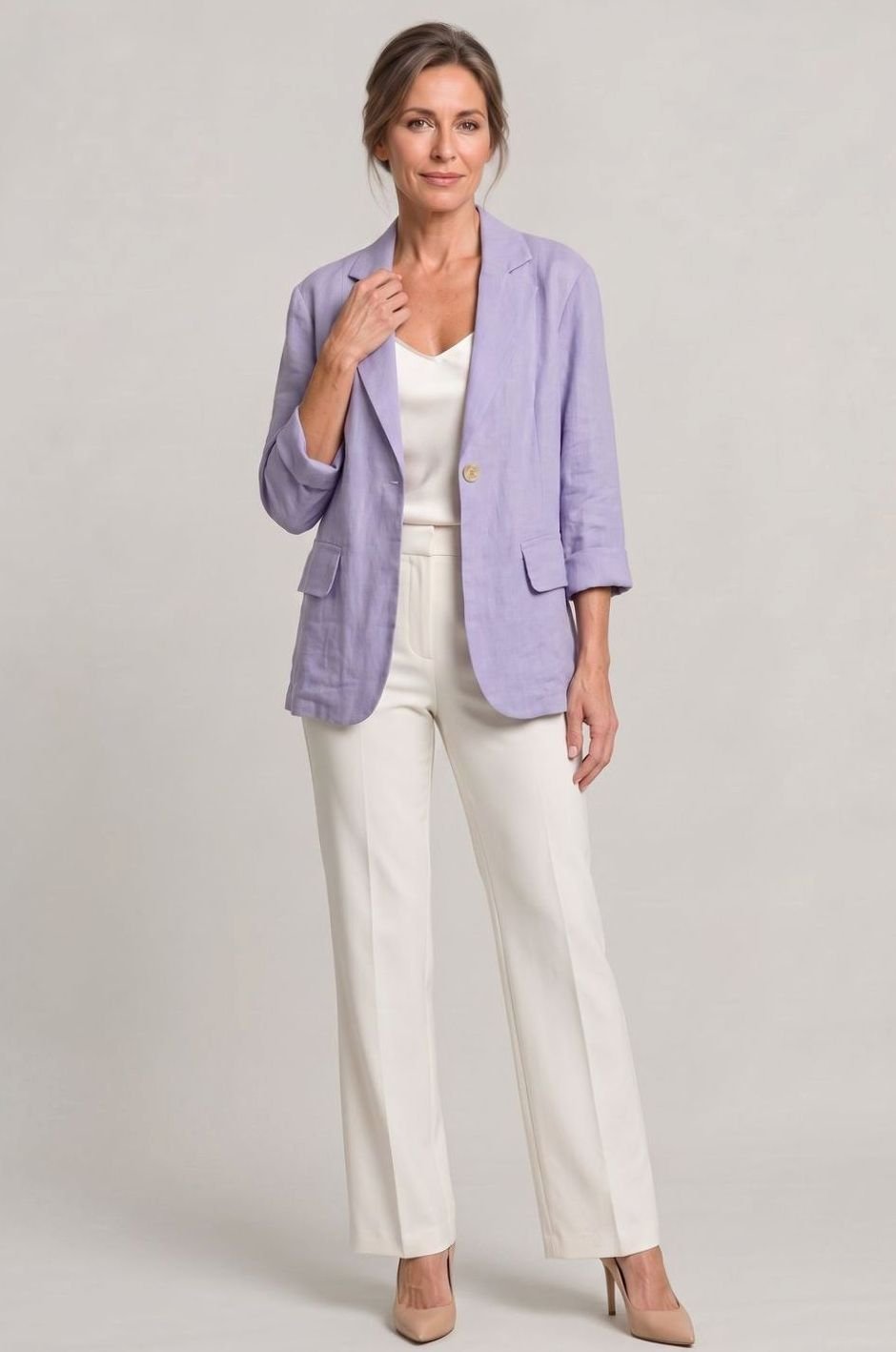 Women's Relaxed Fit Single-Button Wool Coat Blazer