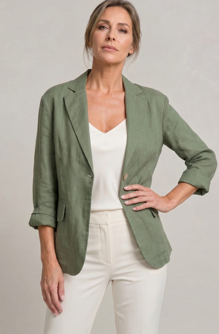 Women's Relaxed Fit Single-Button Wool Coat Blazer - Green