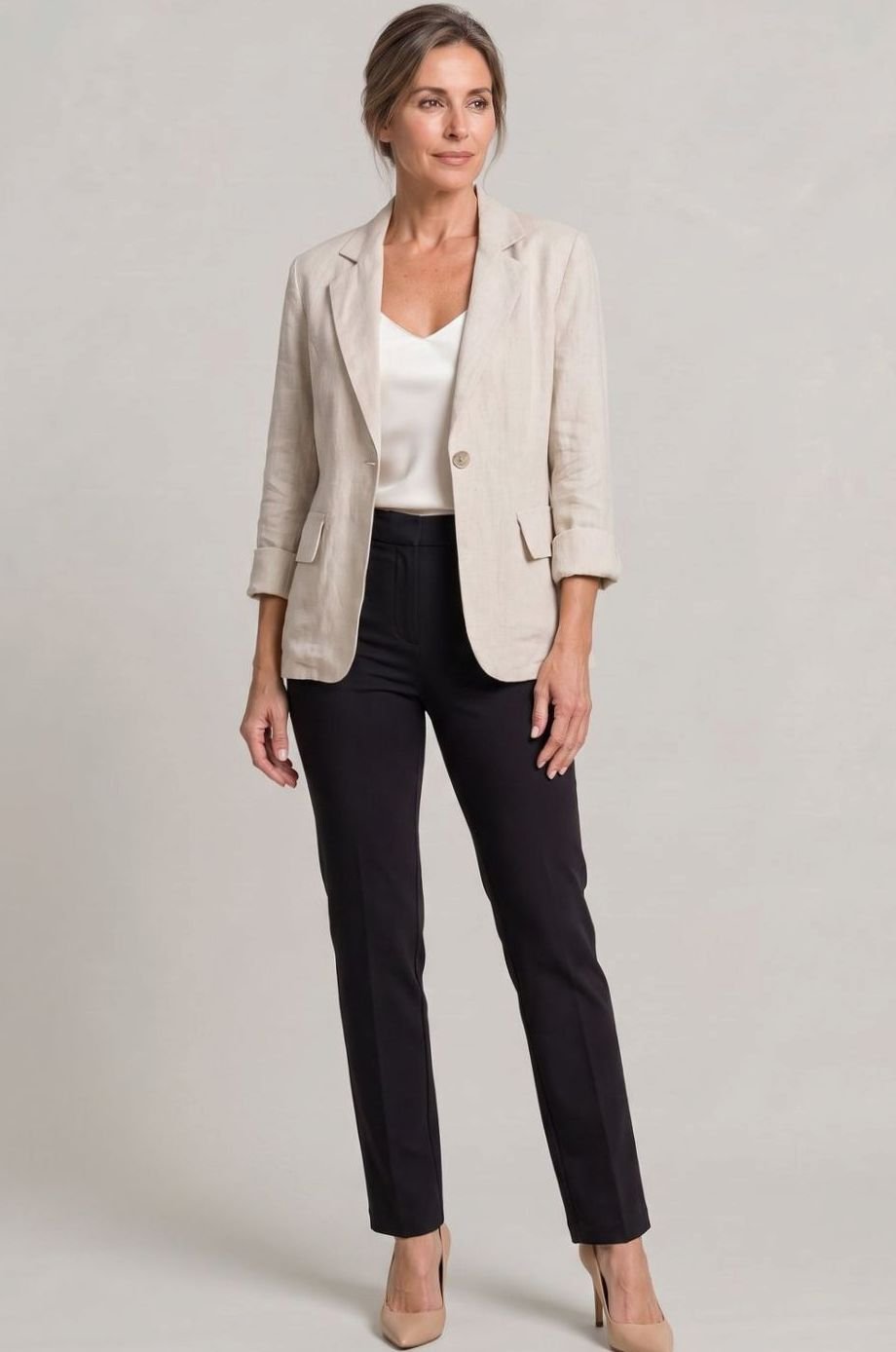 Women's Relaxed Fit Single-Button Wool Coat Blazer