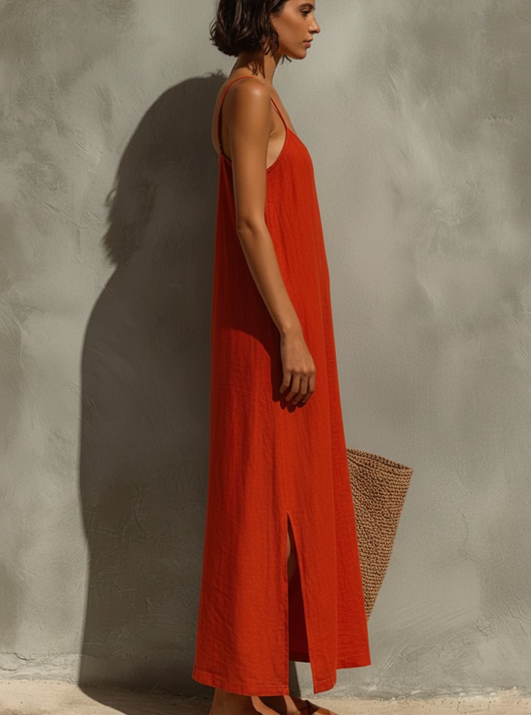 Women's Relaxed-Fit Square-Neck Spaghetti-Strap Linen Maxi Dress