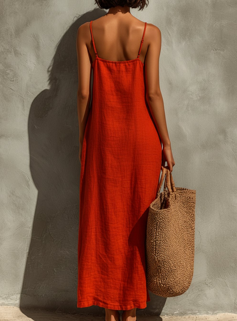 Women's Relaxed-Fit Square-Neck Spaghetti-Strap Linen Maxi Dress