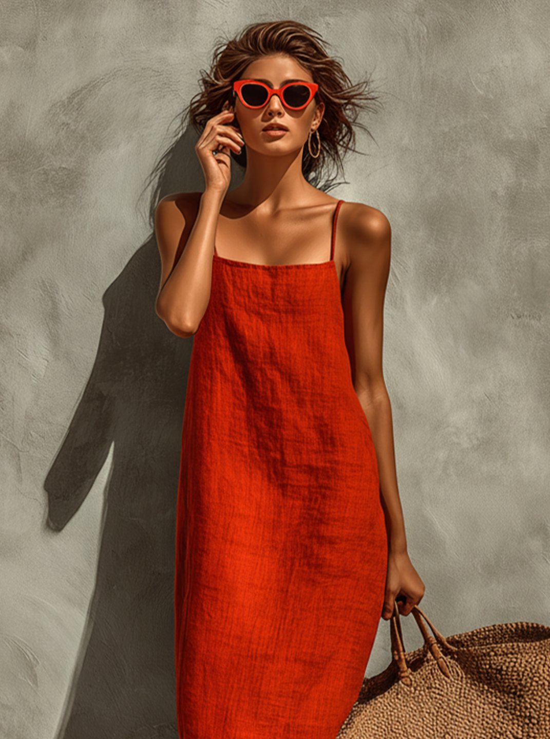 Women's Relaxed-Fit Square-Neck Spaghetti-Strap Linen Maxi Dress