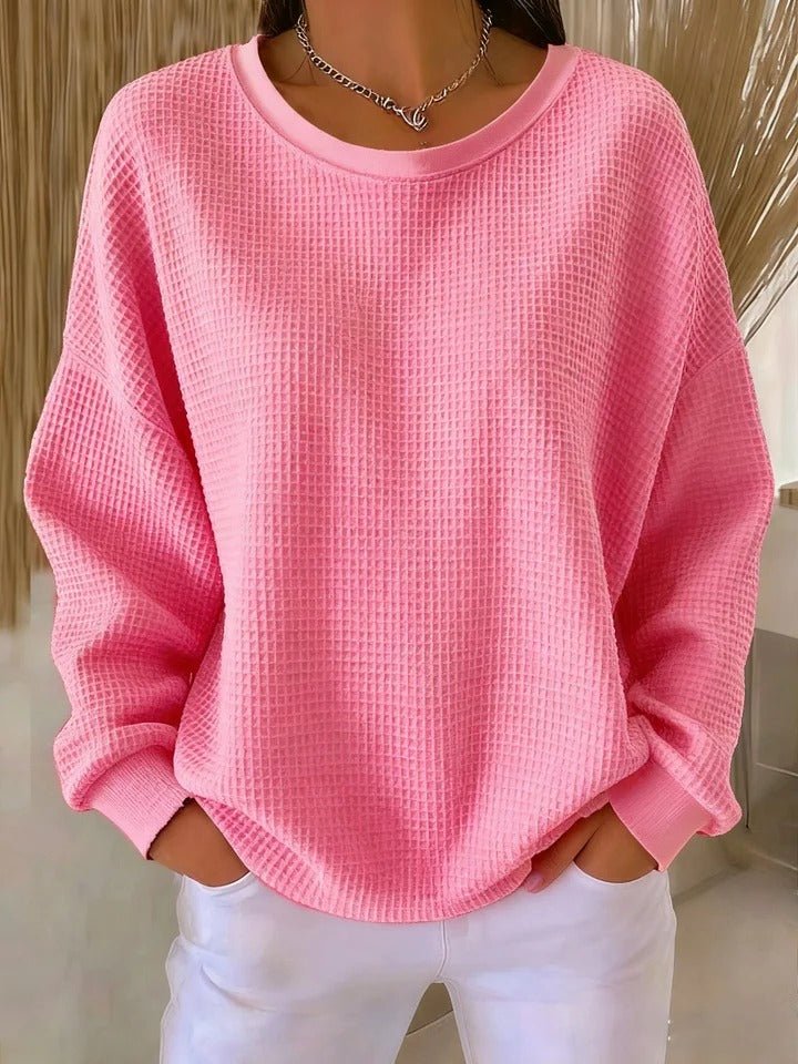 Women's Relaxed-Fit Textured Waffle-Knit Jumper - Pink