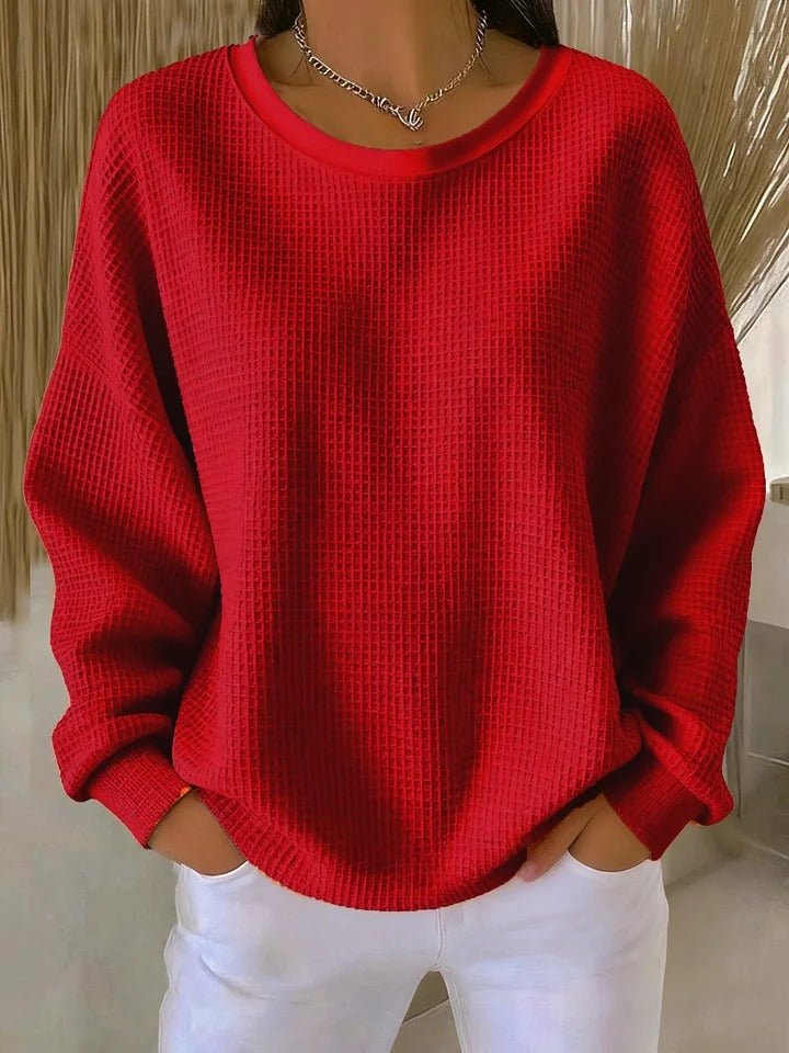 Women's Relaxed-Fit Textured Waffle-Knit Jumper - Red