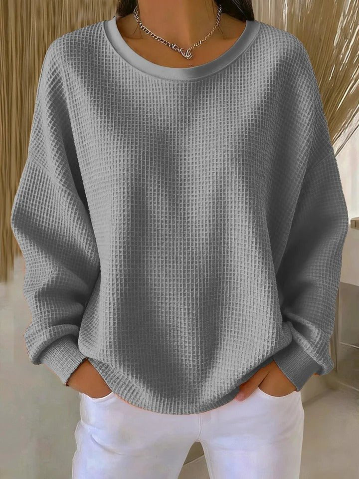 Women's Relaxed-Fit Textured Waffle-Knit Jumper - Grey