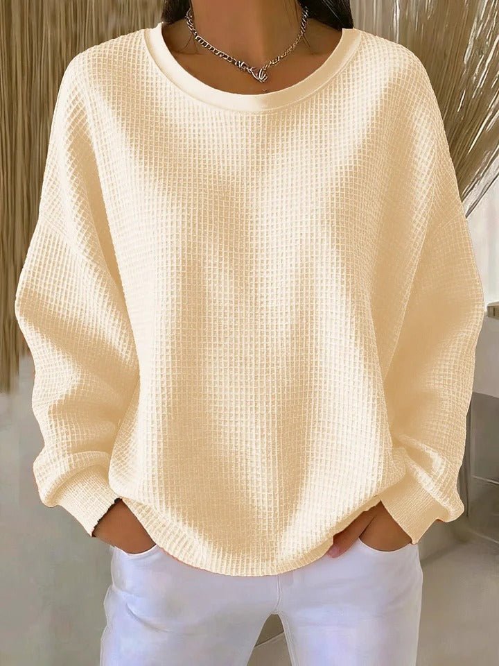 Women's Relaxed-Fit Textured Waffle-Knit Jumper - Apricot