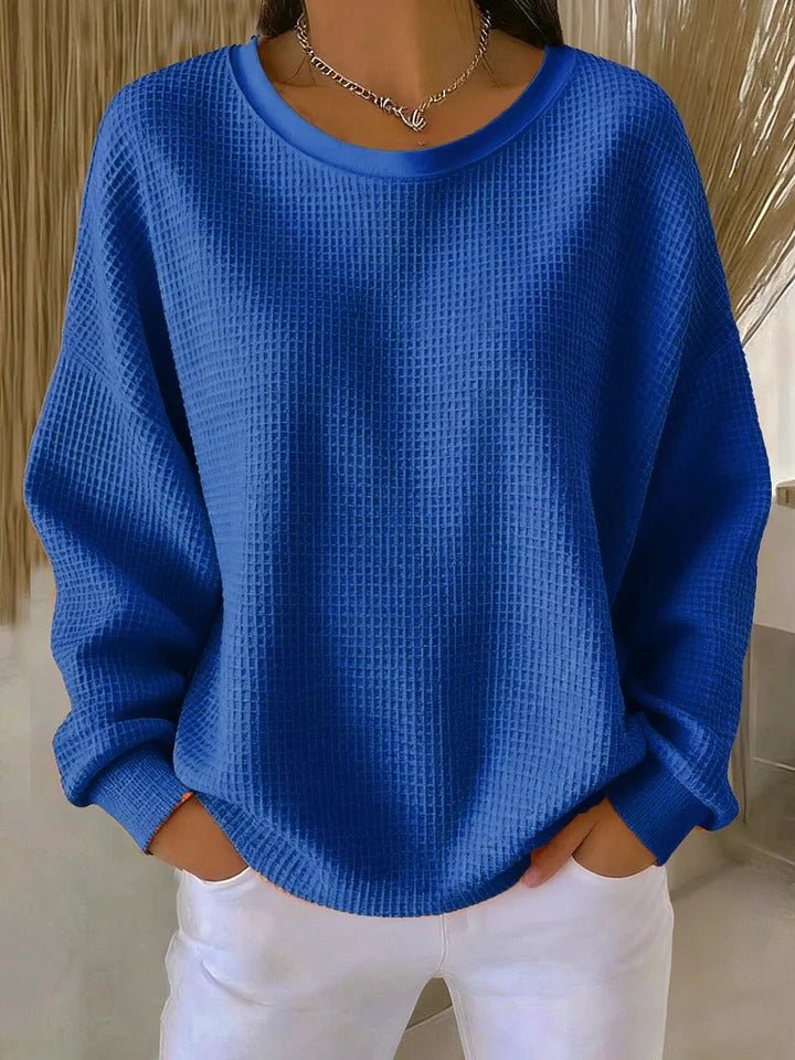Women's Relaxed-Fit Textured Waffle-Knit Jumper - Blue