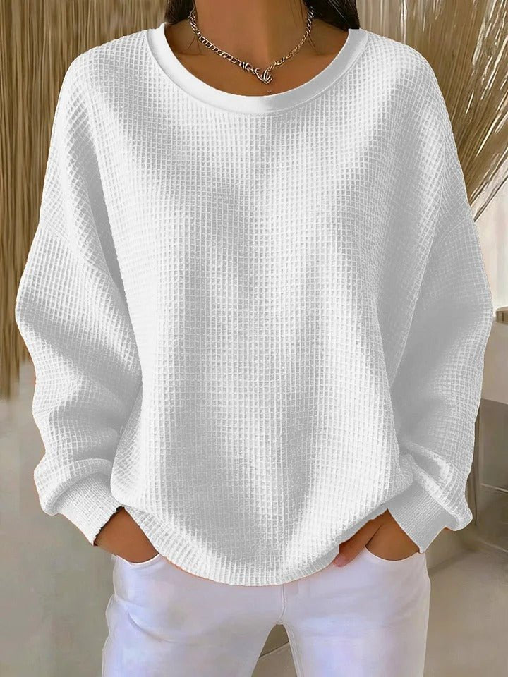 Women's Relaxed-Fit Textured Waffle-Knit Jumper - White
