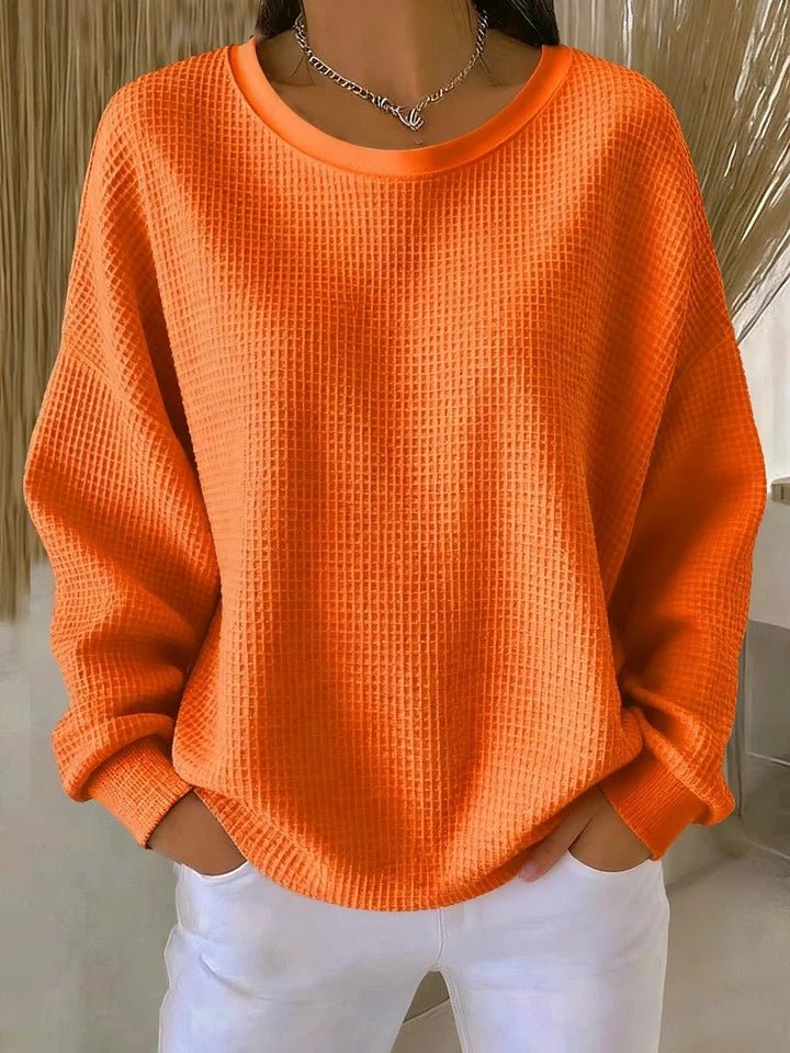 Women's Relaxed-Fit Textured Waffle-Knit Jumper - Orange