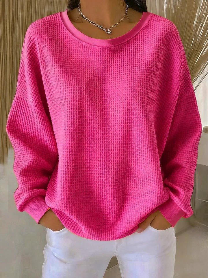 Women's Relaxed-Fit Textured Waffle-Knit Jumper - Fuchsia