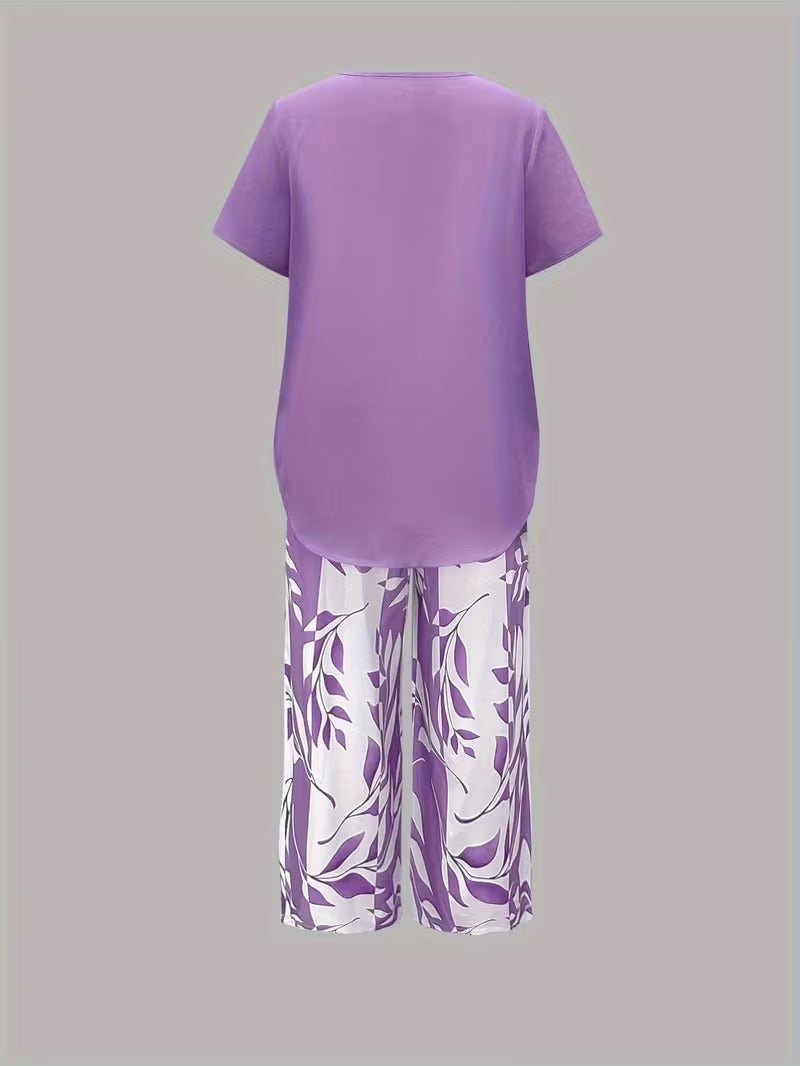 Women's Relaxed Leaf Print Two Piece Coordinated Set