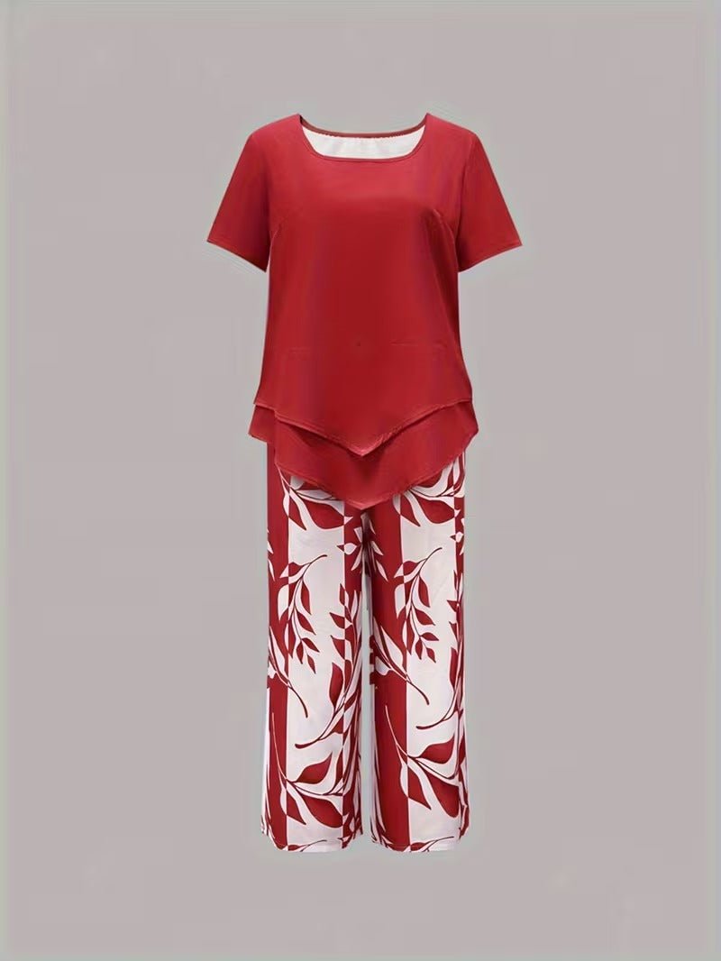 Women's Relaxed Leaf Print Two Piece Coordinated Set