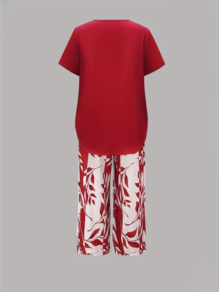 Women's Relaxed Leaf Print Two Piece Coordinated Set