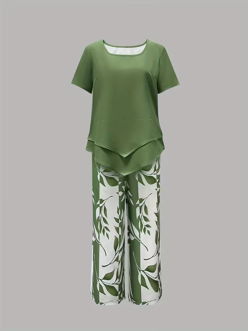 Women's Relaxed Leaf Print Two Piece Coordinated Set