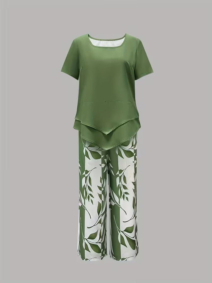Women's Relaxed Leaf Print Two Piece Coordinated Set