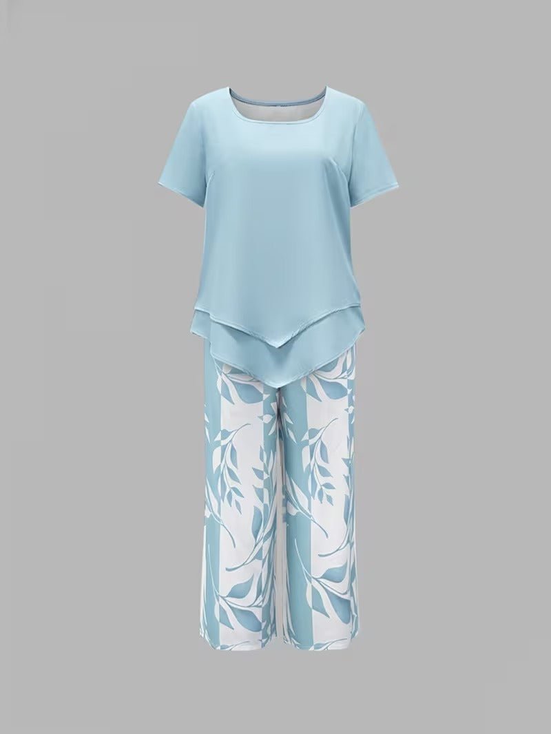 Women's Relaxed Leaf Print Two Piece Coordinated Set