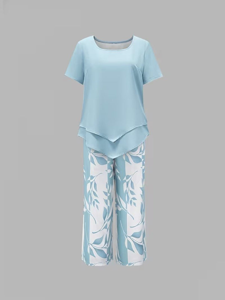 Women's Relaxed Leaf Print Two Piece Coordinated Set