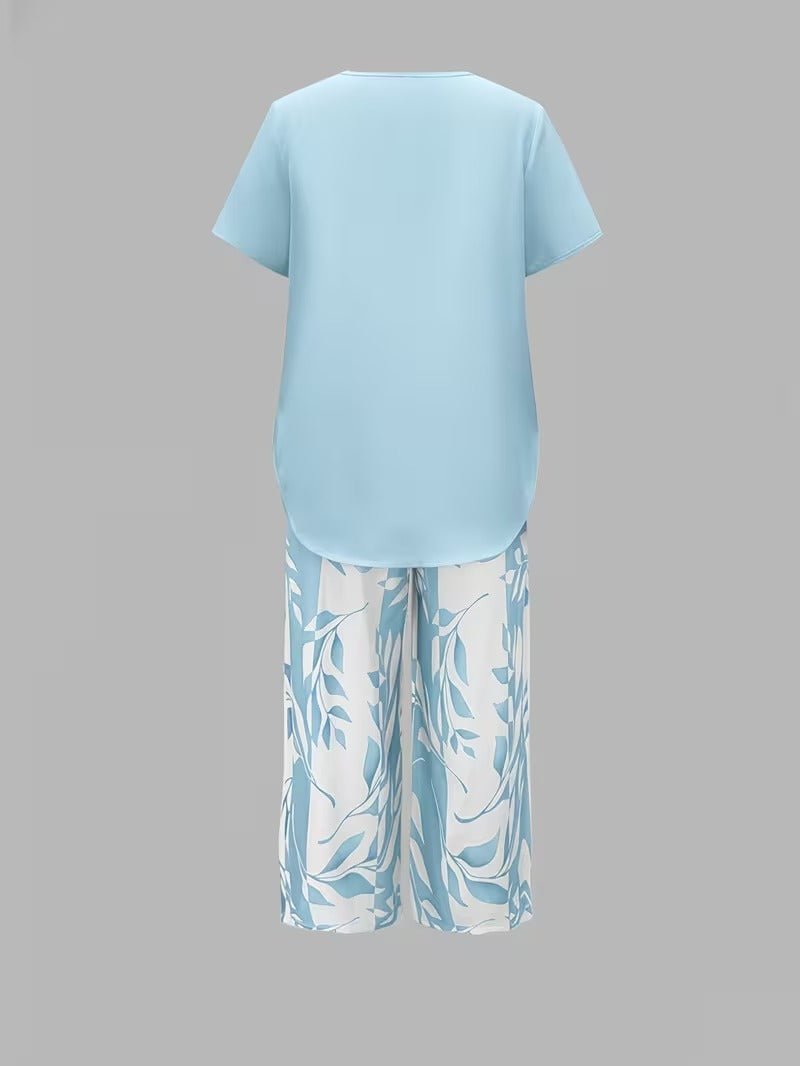 Women's Relaxed Leaf Print Two Piece Coordinated Set