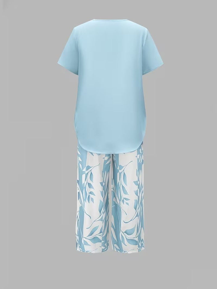 Women's Relaxed Leaf Print Two Piece Coordinated Set
