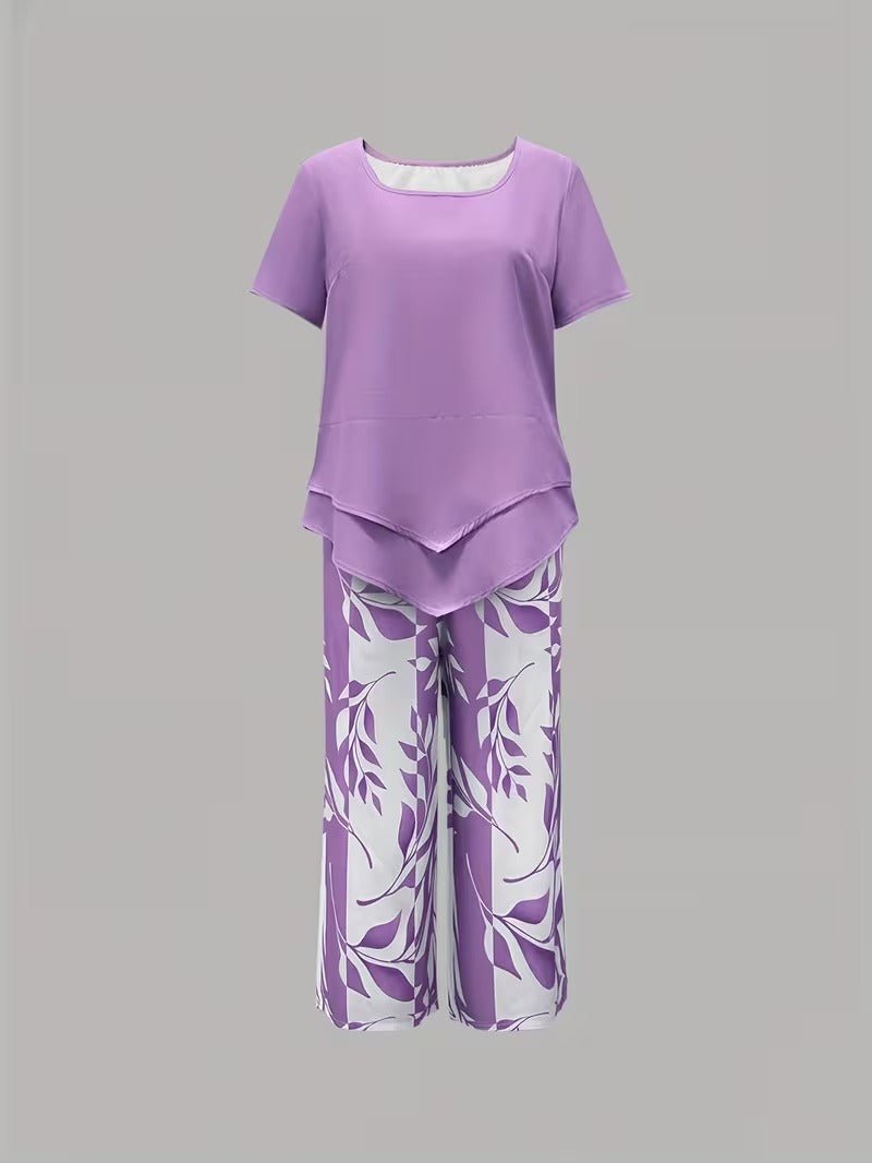 Women's Relaxed Leaf Print Two Piece Coordinated Set