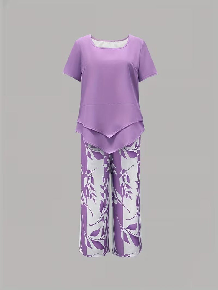 Women's Relaxed Leaf Print Two Piece Coordinated Set