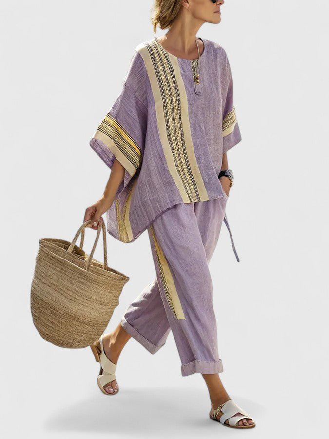 Women's Relaxed Linen-Mix Wide-Leg Two-Piece Co-Ord Set - Paars