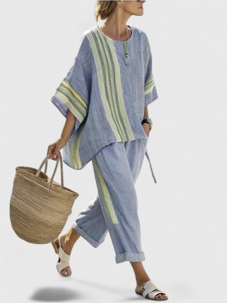 Women's Relaxed Linen-Mix Wide-Leg Two-Piece Co-Ord Set - Blauw