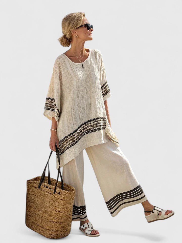 Women's Relaxed Linen-Mix Wide-Leg Two-Piece Co-Ord Set - Zwarte Streep