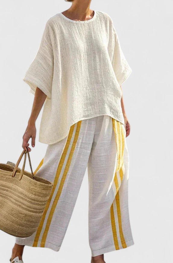 Women's Relaxed Linen-Mix Wide-Leg Two-Piece Co-Ord Set - Gele Streep