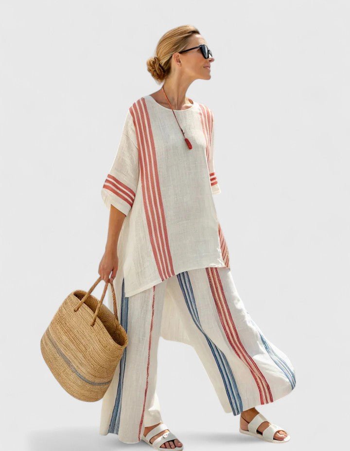 Women's Relaxed Linen-Mix Wide-Leg Two-Piece Co-Ord Set - Rode Streep