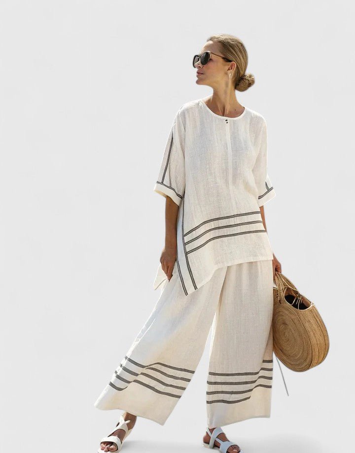 Women's Relaxed Linen-Mix Wide-Leg Two-Piece Co-Ord Set - Wit