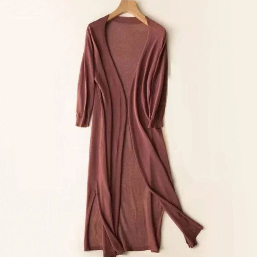 Women's Relaxed Open-Front Lightweight Knit Long Cardigan - Coffee