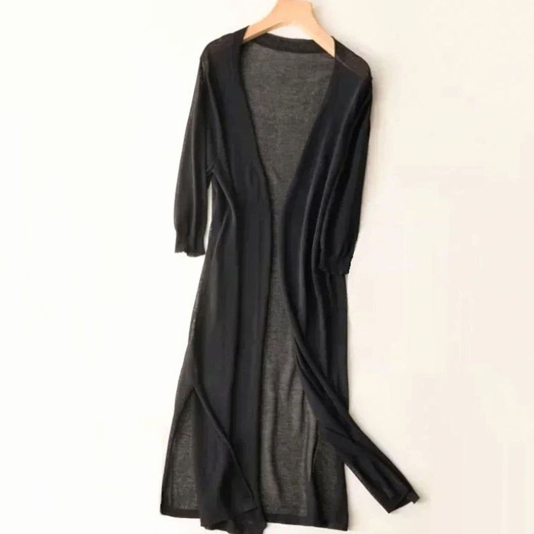 Women's Relaxed Open-Front Lightweight Knit Long Cardigan - Black