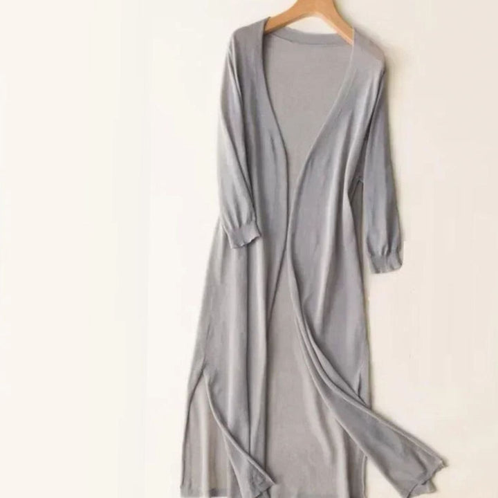 Women's Relaxed Open-Front Lightweight Knit Long Cardigan - Grey