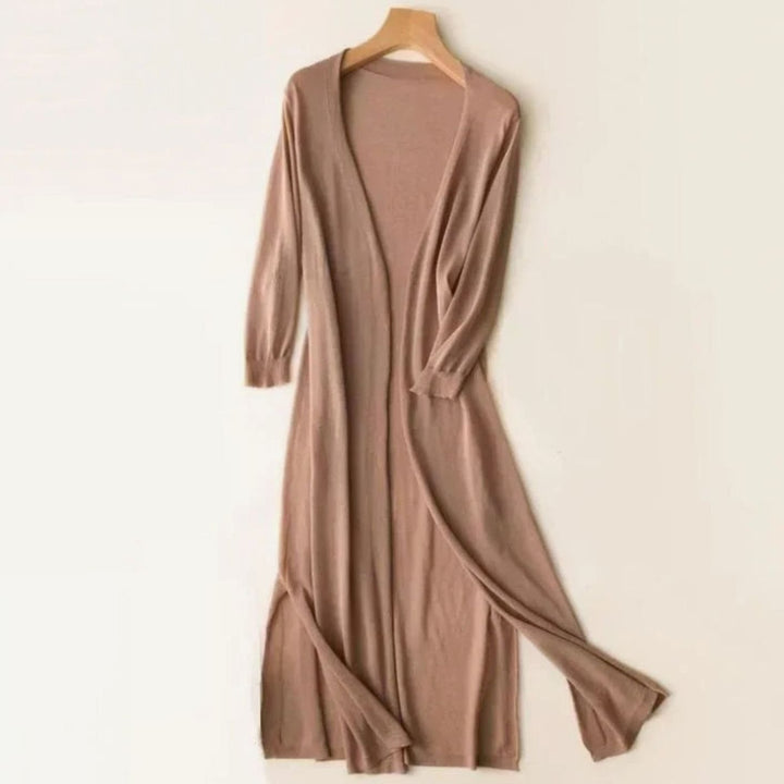 Women's Relaxed Open-Front Lightweight Knit Long Cardigan - Khaki