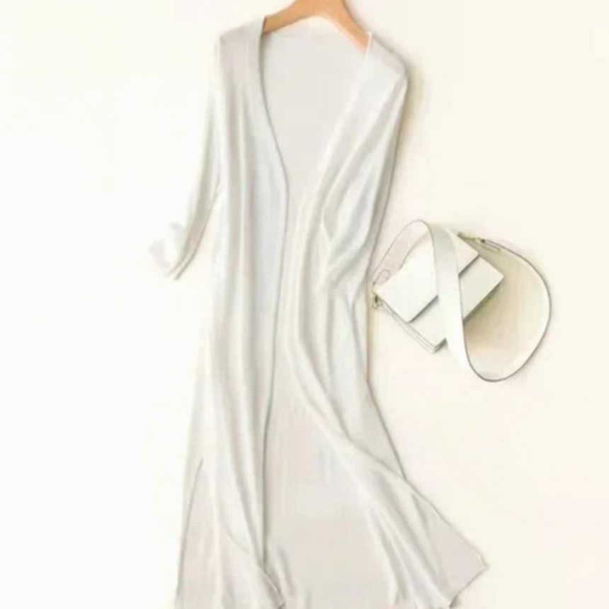 Women's Relaxed Open-Front Lightweight Knit Long Cardigan - White