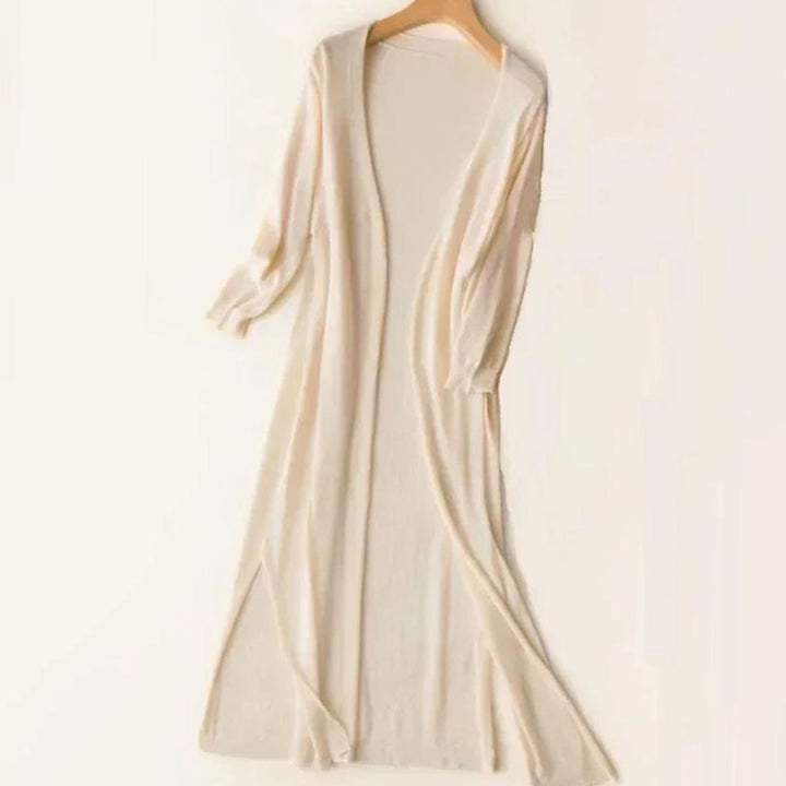 Women's Relaxed Open-Front Lightweight Knit Long Cardigan - Apricot