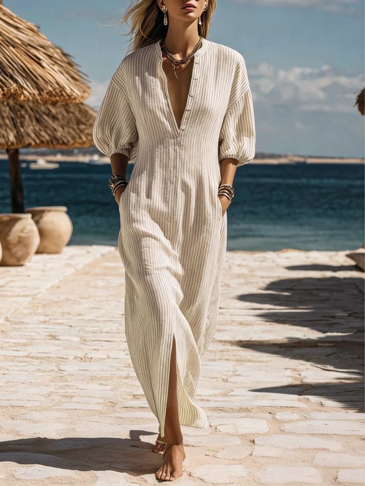 Women's Ribbed Button-Down Midi Dress - White