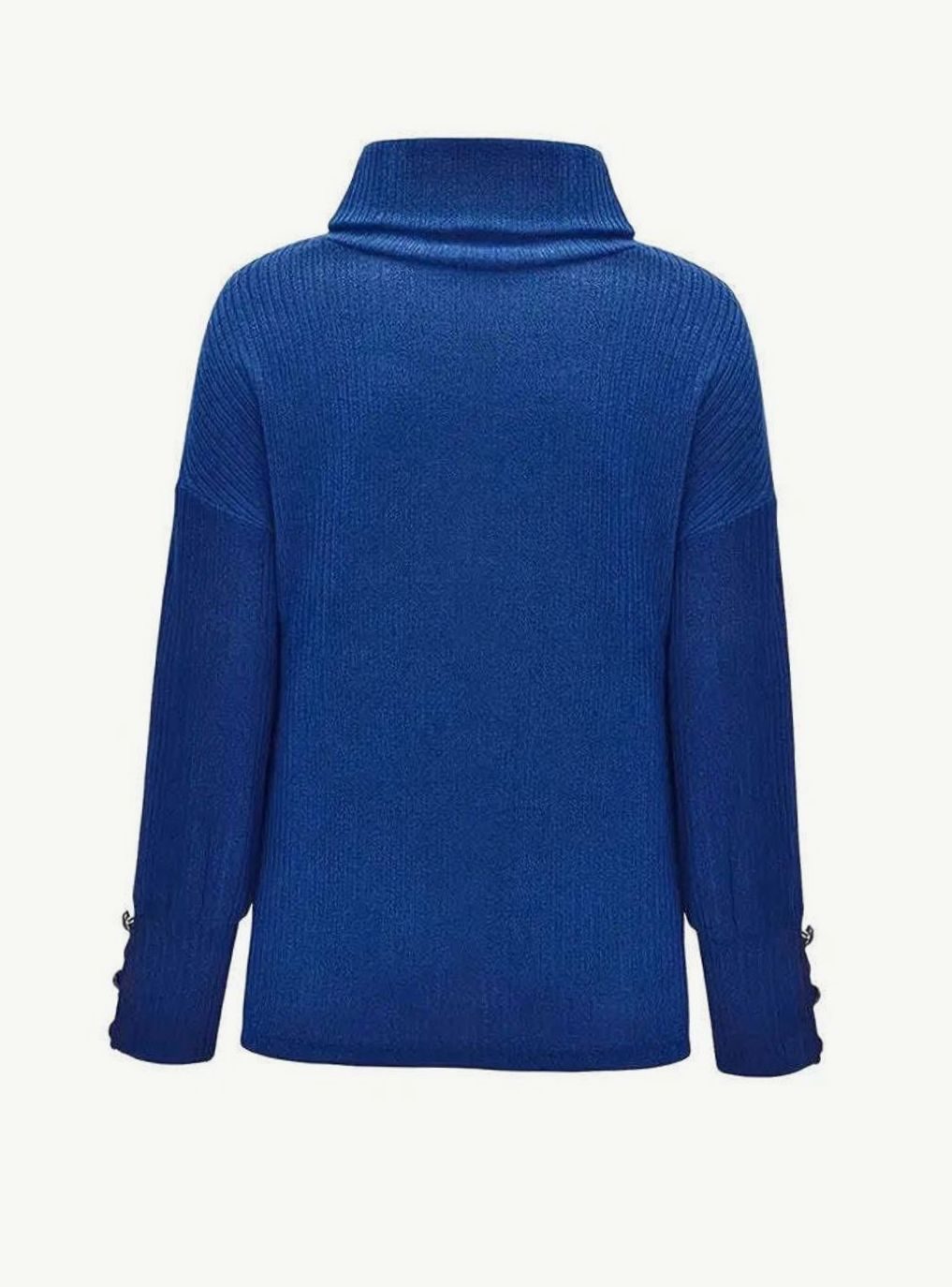 Women's Ribbed Cowl Neck Sweater Button-Cuff Knit Jumper