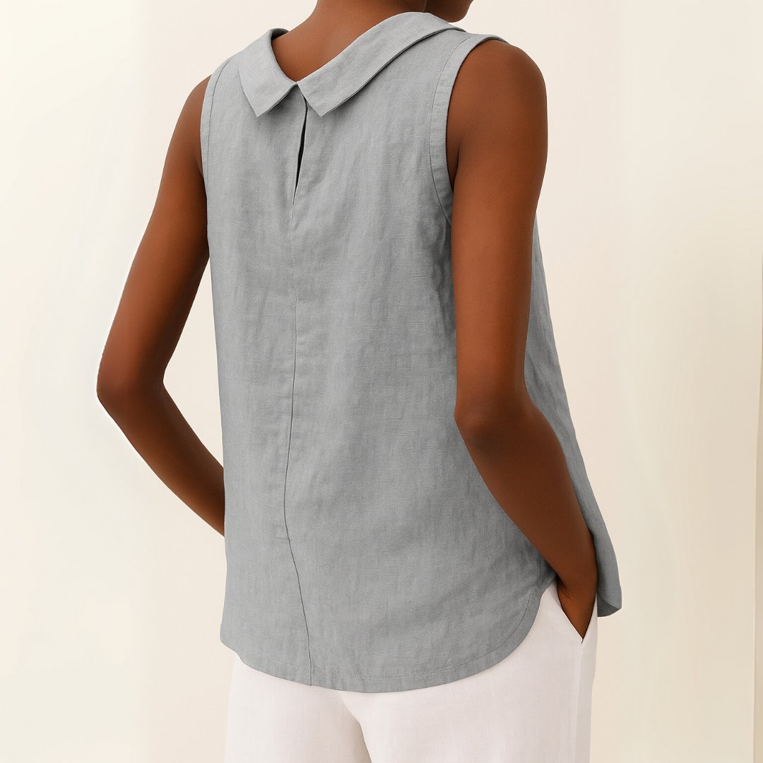 Women's Roll Neck Sleeveless Linen Blouse