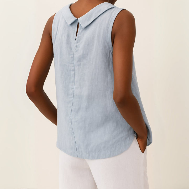 Women's Roll Neck Sleeveless Linen Blouse